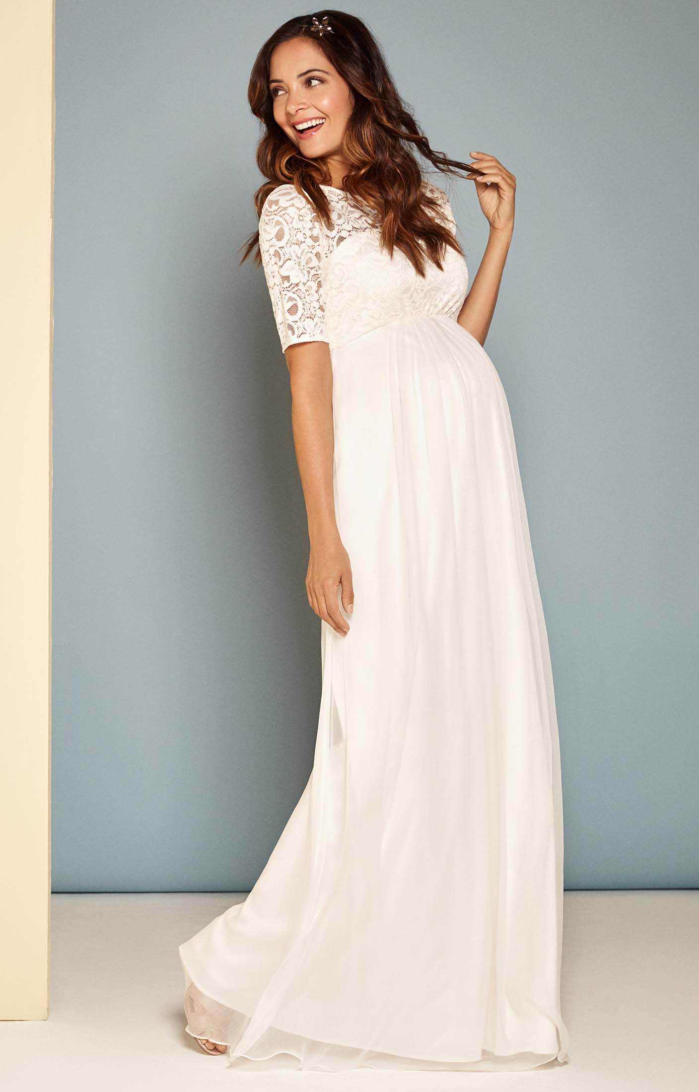 Ivory Floral Sweetheart Neck Off Shoulder Maternity Maxi Dress– PinkBlush