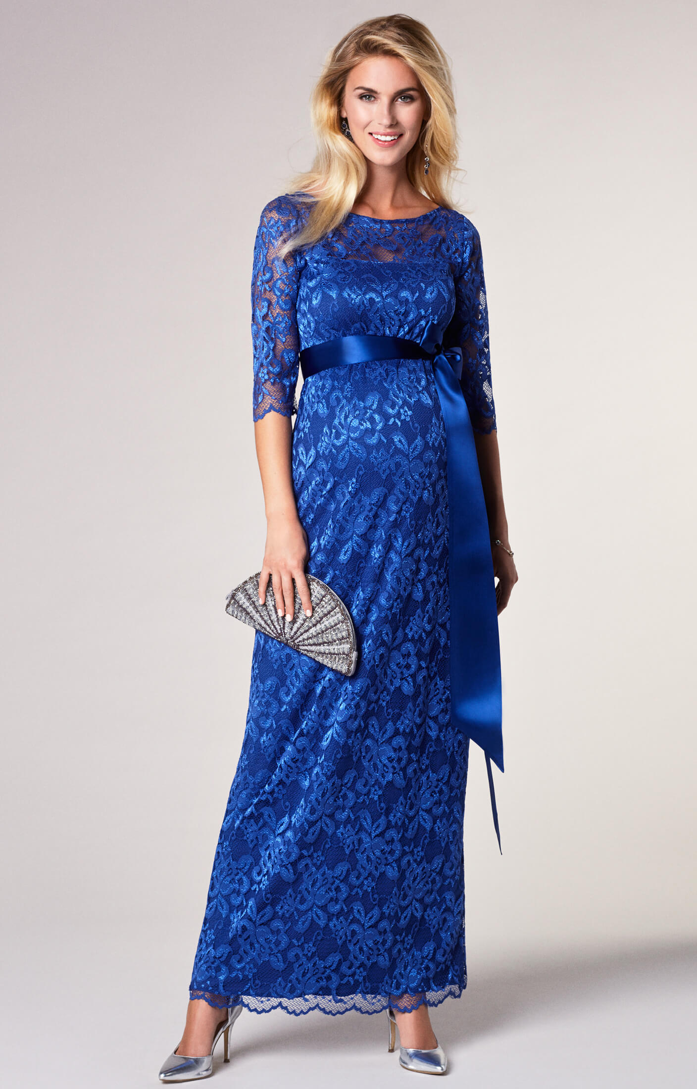 Amelia Lace Maternity Dress Long Windsor Blue 