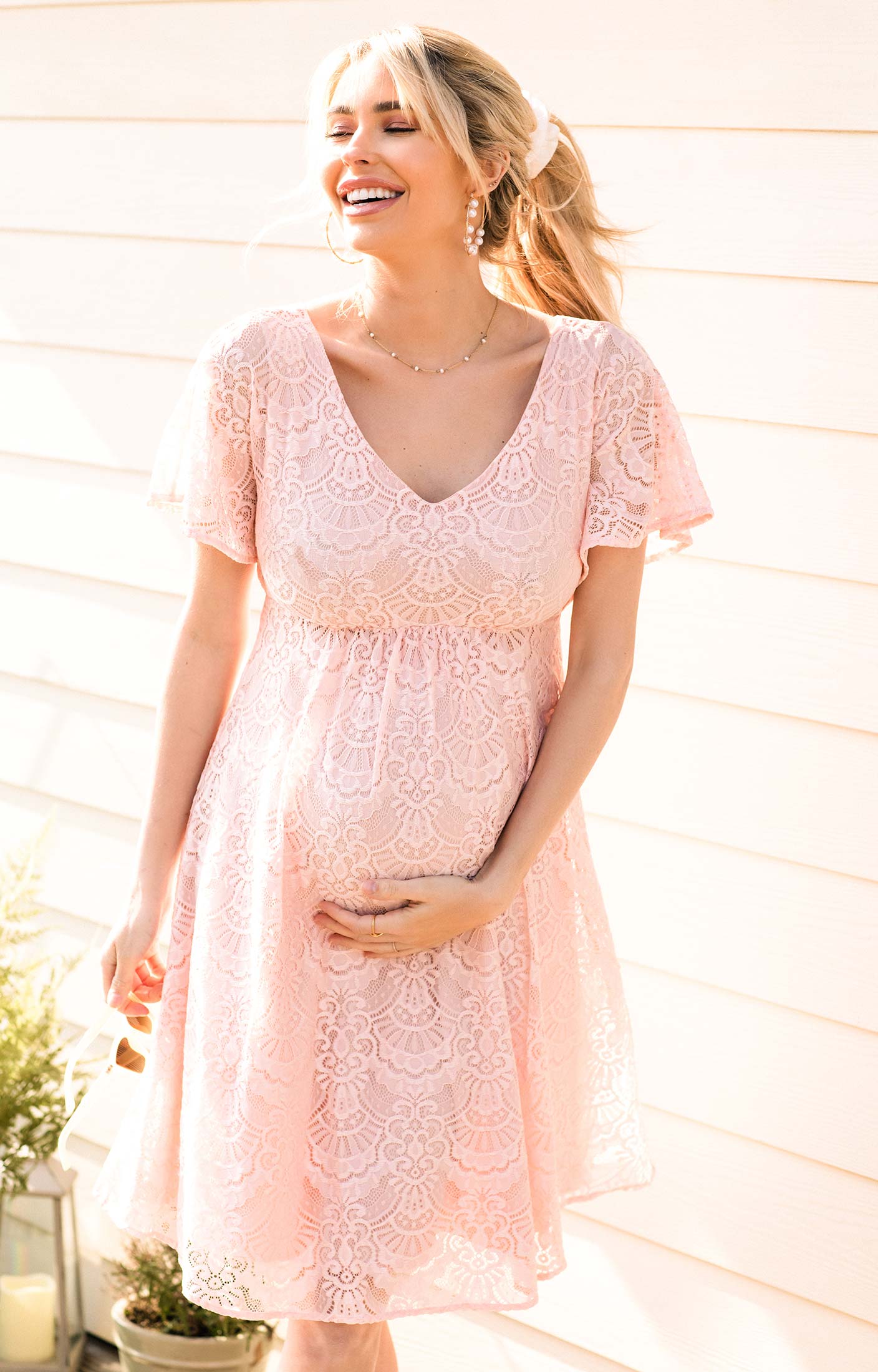 Pink Cotton & Lace Bohemian Maxi Dress, Maternity, Baby Girl