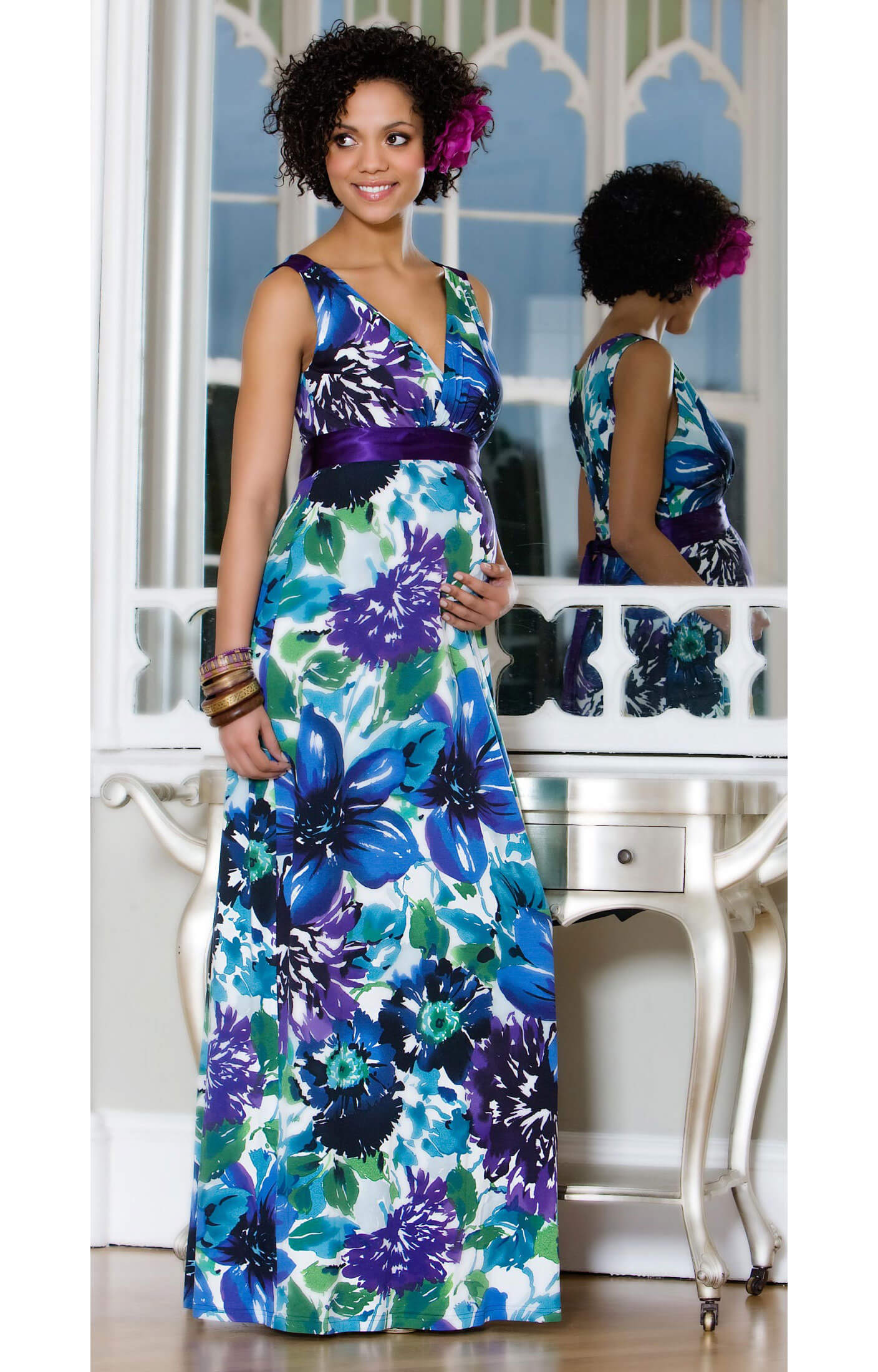 Maternity Maxi Floral Printed Dress (Jez Floral)