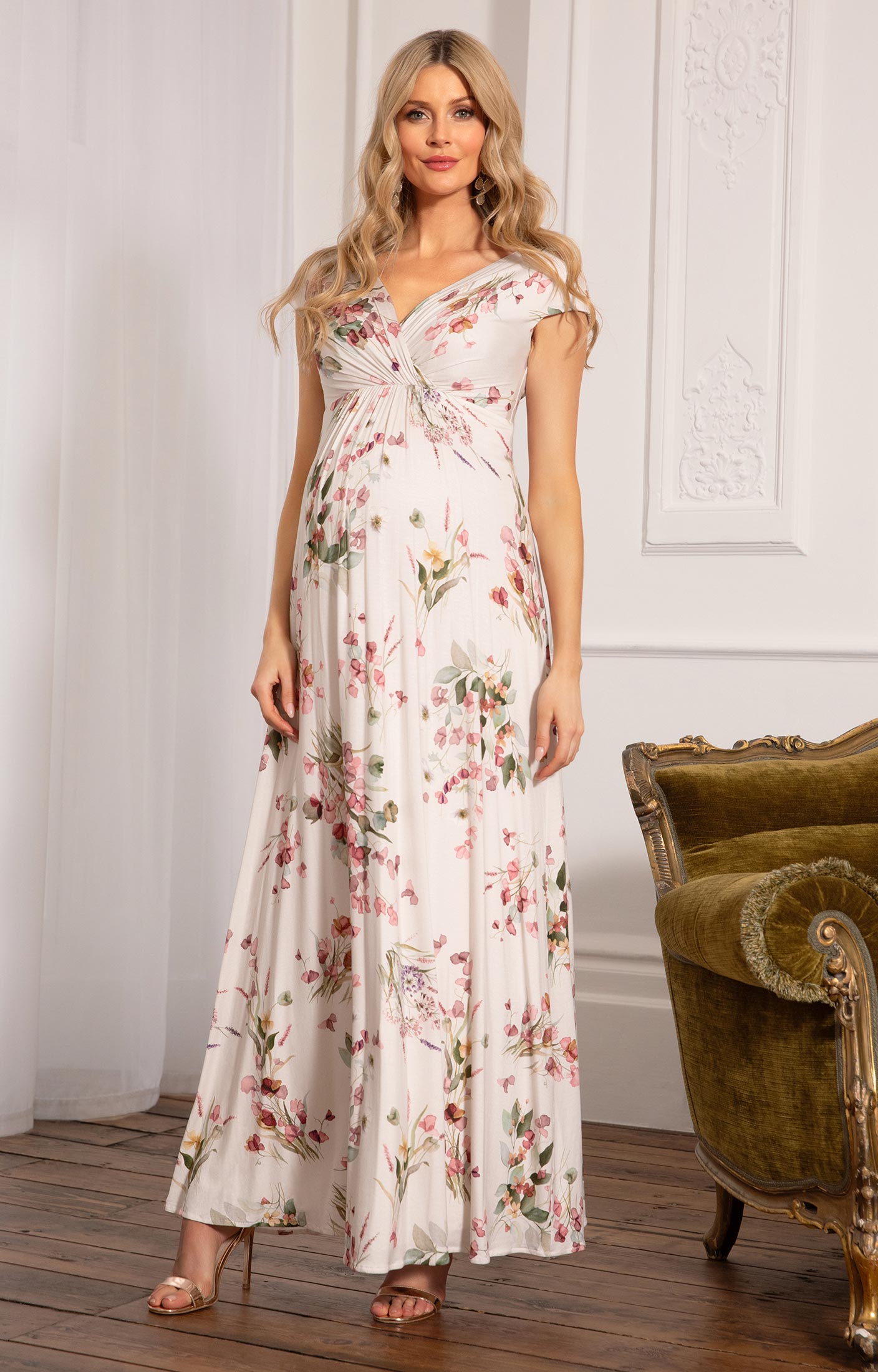 Francesca Maxi Maternity Dress Petal Pink Floral - Maternity Wedding Dresses,  Evening Wear and Party Clothes by Tiffany Rose CH