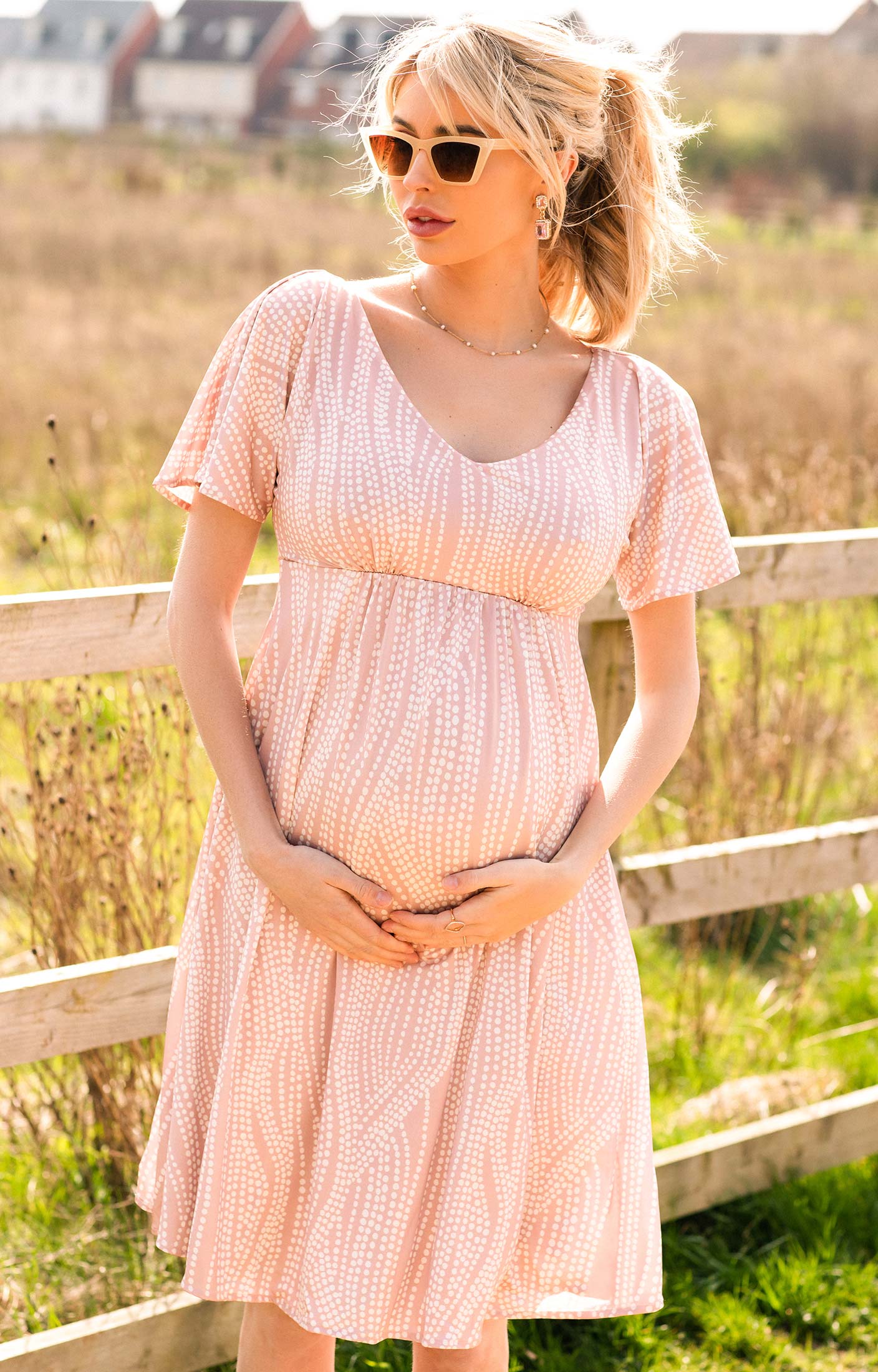 Kimono Maternity Dress Dotty Pink - Maternity Wedding Dresses, Evening Wear  and Party Clothes by Tiffany Rose