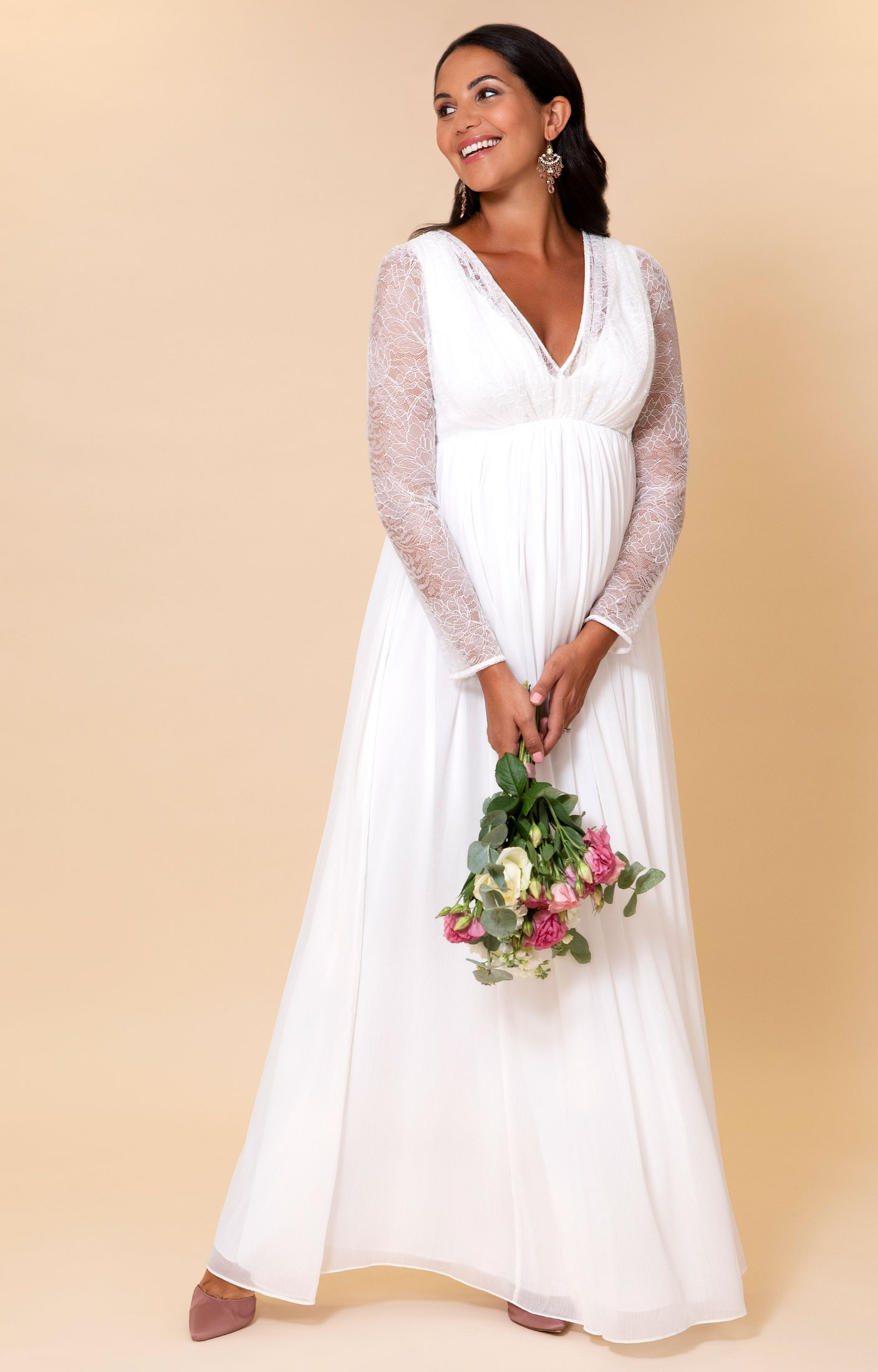 Leah Lace Chiffon Maternity Wedding Gown Ivory White - Maternity