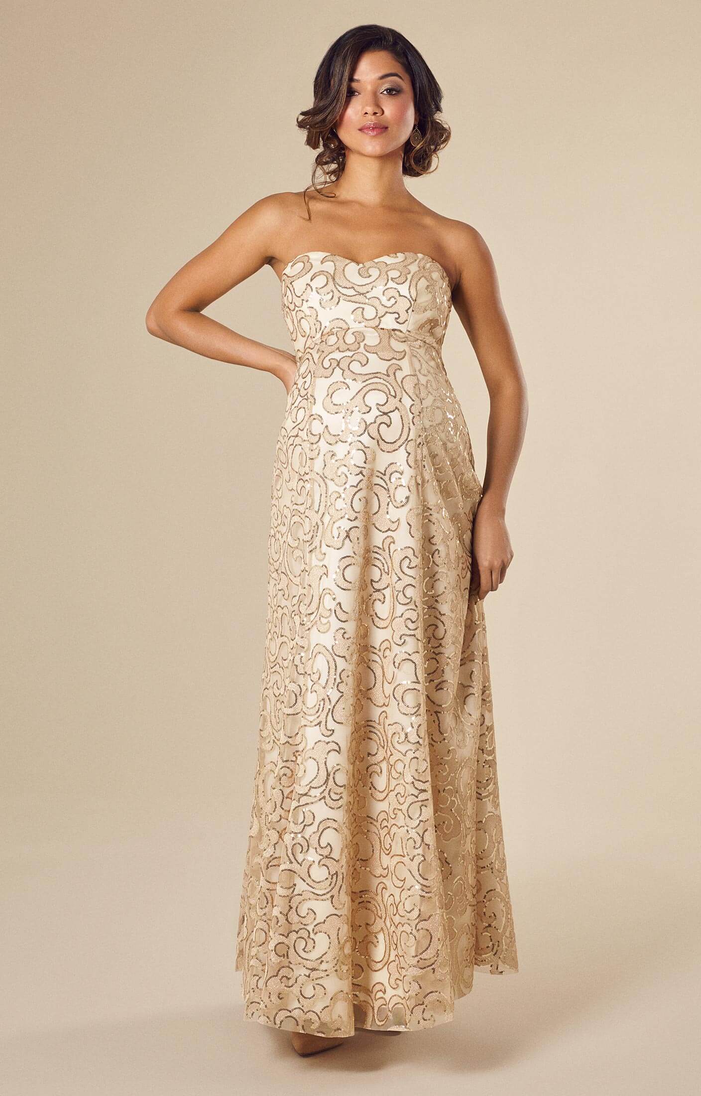 Olivia Gown Long Champagne Shimmer - Maternity Wedding Dresses, Evening  Wear and Party Clothes by Tiffany Rose