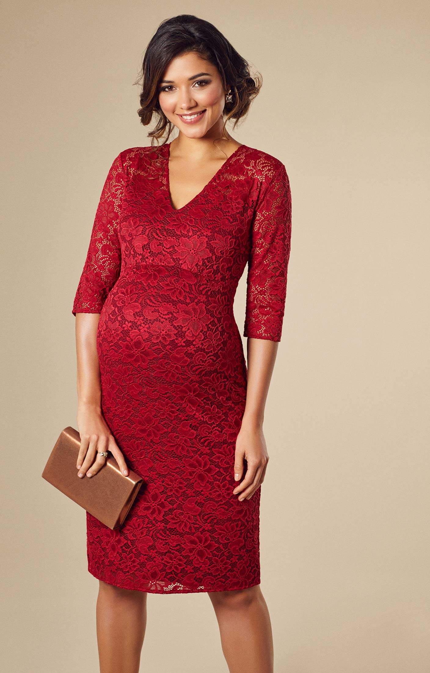 red lace maternity dress