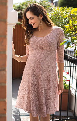Freya Maternity Lace Dress in Pearl Pink