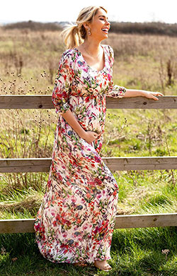 PinkBlush Maternity Blue Floral Fitted Maternity Dress, Small at