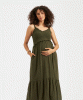 Brandi Shirred Maternity Dress (Khaki) by Tiffany Rose