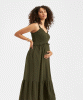 Brandi Shirred Maternity Dress (Khaki) by Tiffany Rose