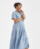 Macy Longline Linen Dress (Pale Blue) by Tiffany Rose