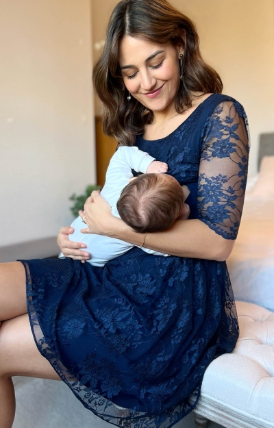 Esther Lace Maternity & Nursing Dress (Midnight Blue) by Tiffany Rose