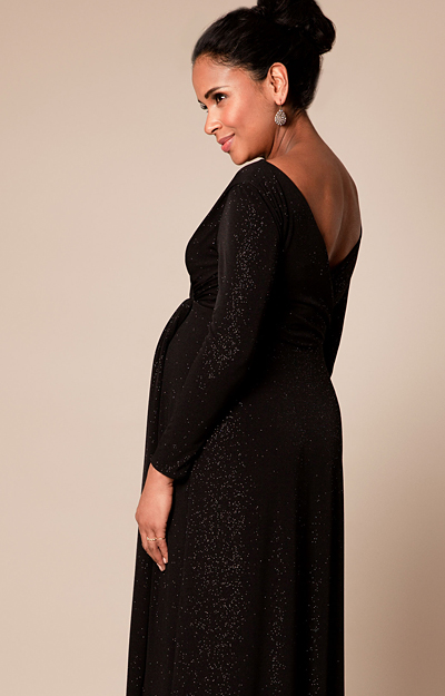 Isabella Long Maternity Gown with sleeves in Glitter Black by Tiffany Rose